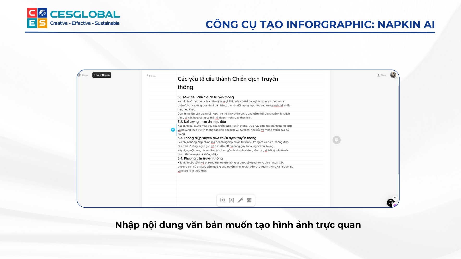 Giao diện nhập hoặc dán nội dung văn bản vào trình soạn thảo của Napkin AI.
