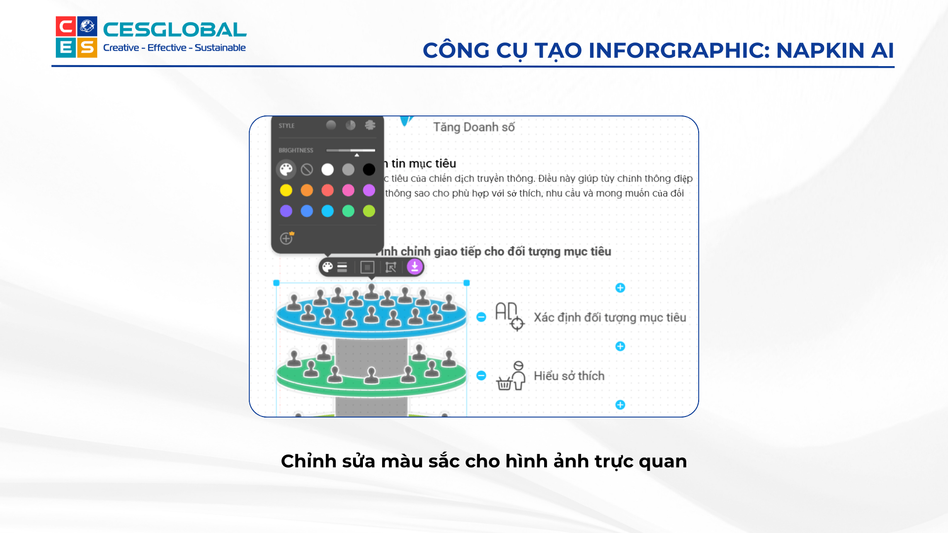 Tính năng tùy chỉnh màu sắc cho các thành phần trong infographic trên Napkin AI.