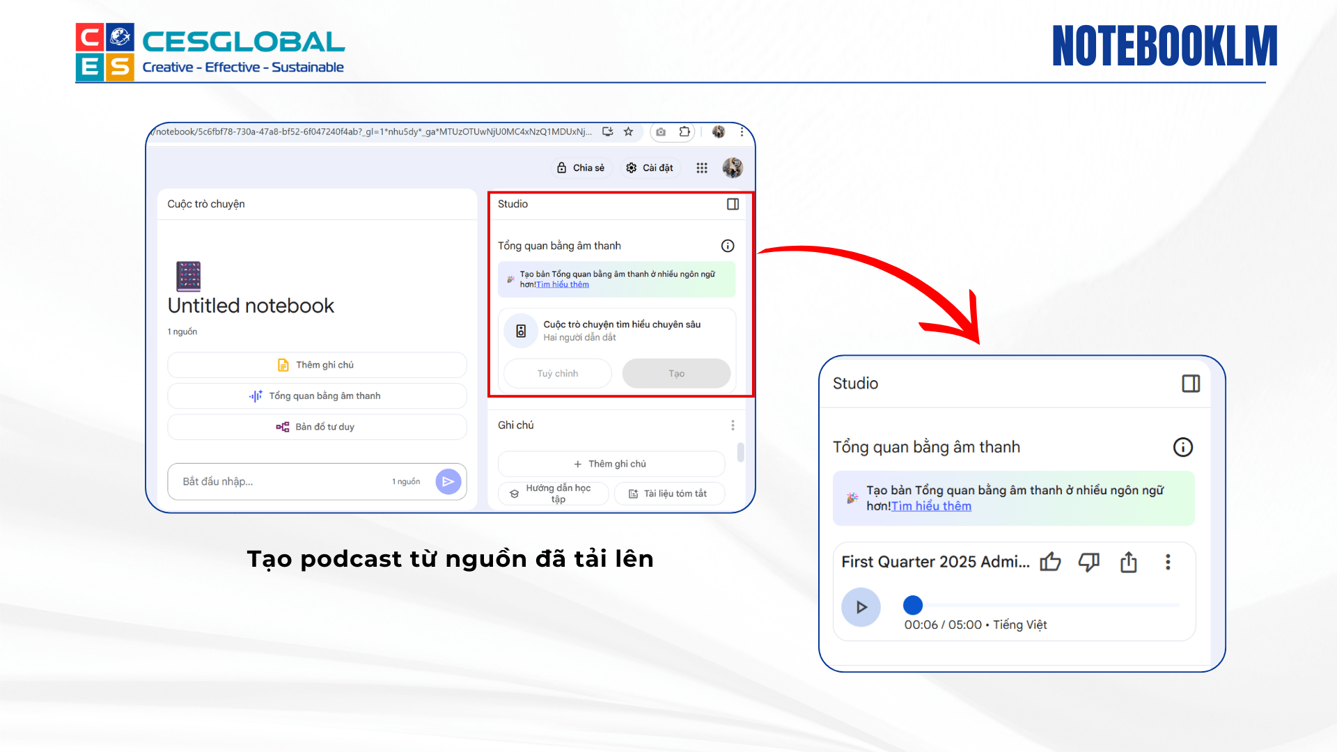 Tính năng tạo podcast từ tài liệu trong NotebookLM