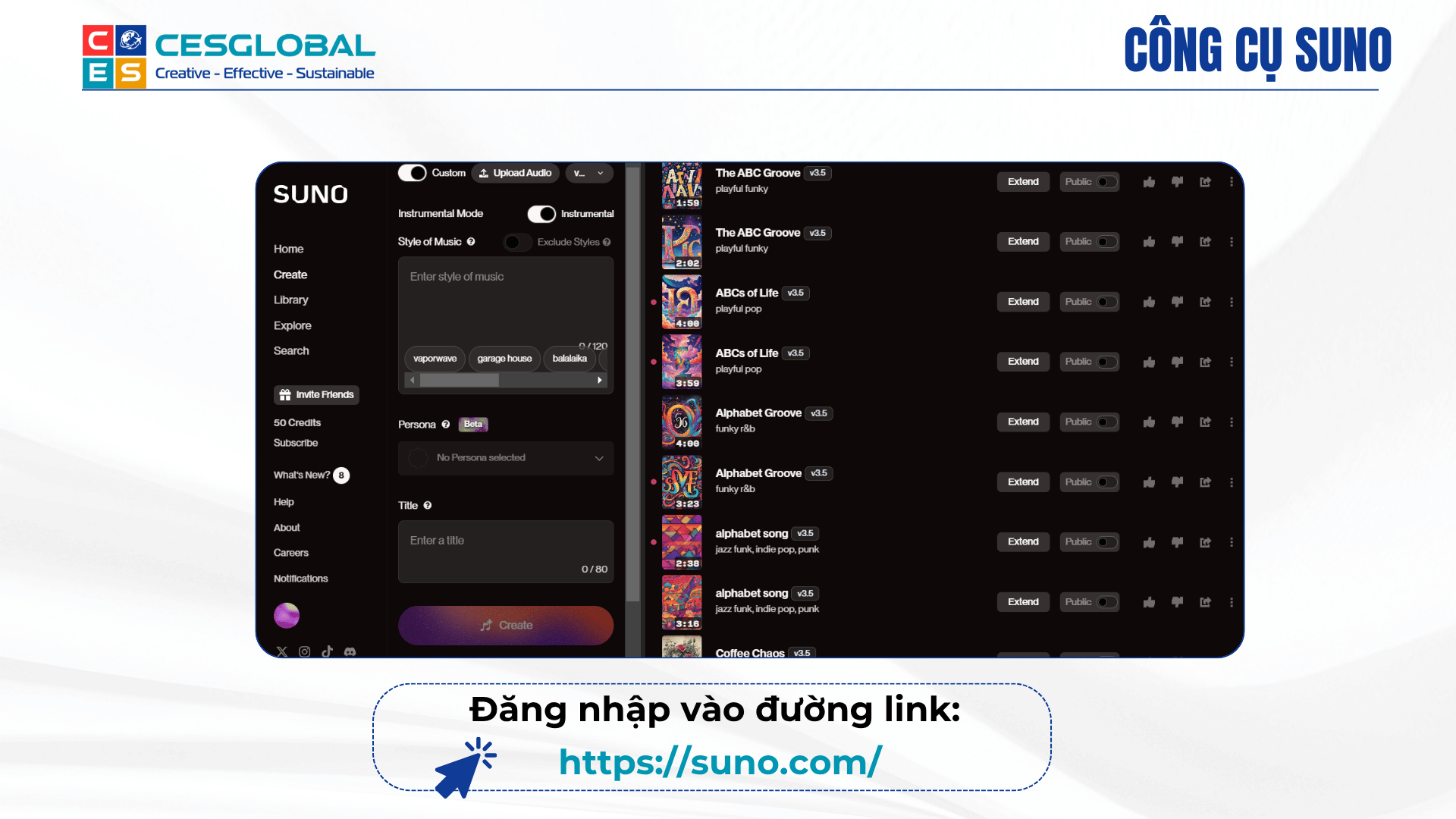 Đăng nhập vào nền tảng Suno AI