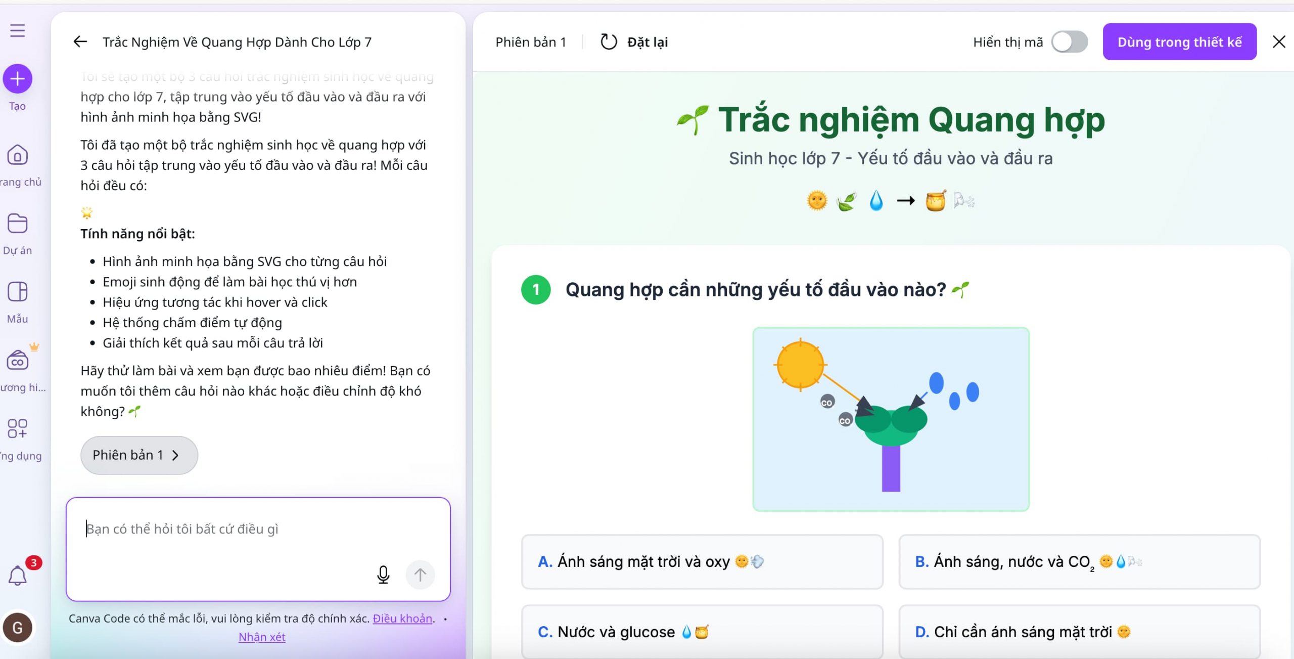 Canva AI Tạo Câu Hỏi Trắc Nghiệm Tự Động