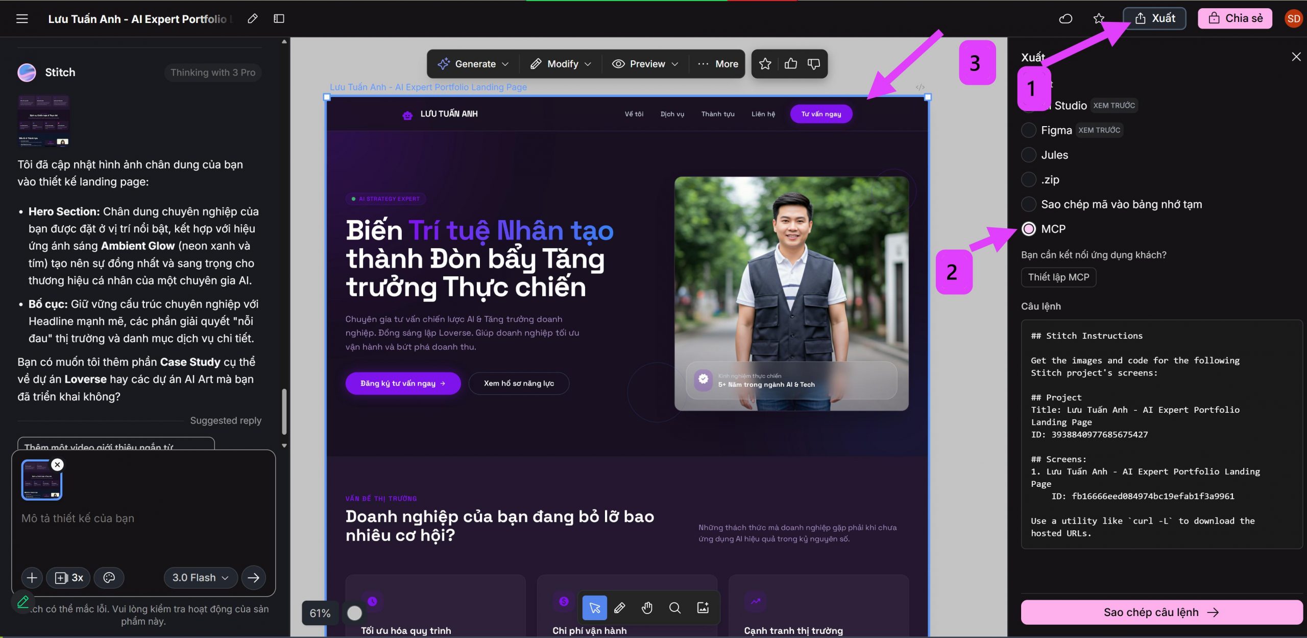 thiết kế website bằng AI, automation, lading page